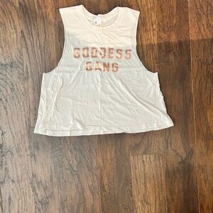 Spiritual Gangster White Crop Tank with Peach 'Goddess Gang' Print